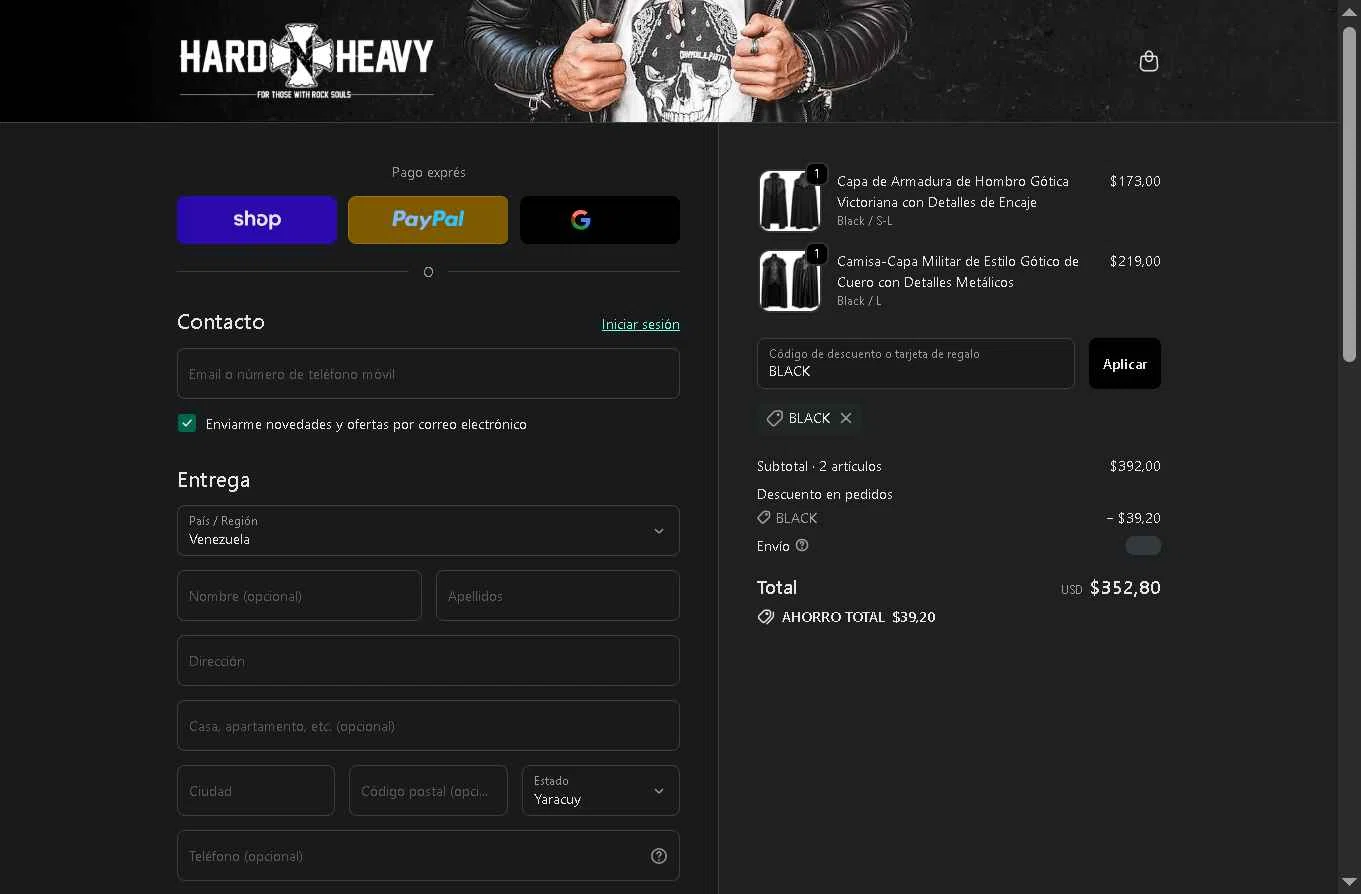 Hard’N’Heavy checkout page showing Hard’N’Heavy discount code box | Screenshot taken by SimplyCodes community member on Feb 12, 2026