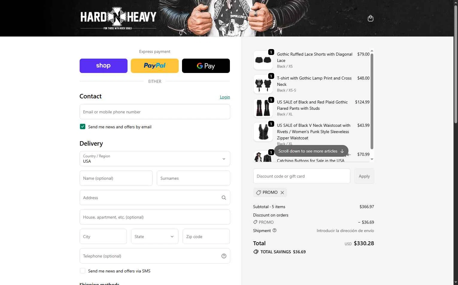 Hard’N’Heavy checkout page showing Hard’N’Heavy discount code box | Screenshot taken by SimplyCodes community member on Feb 12, 2026