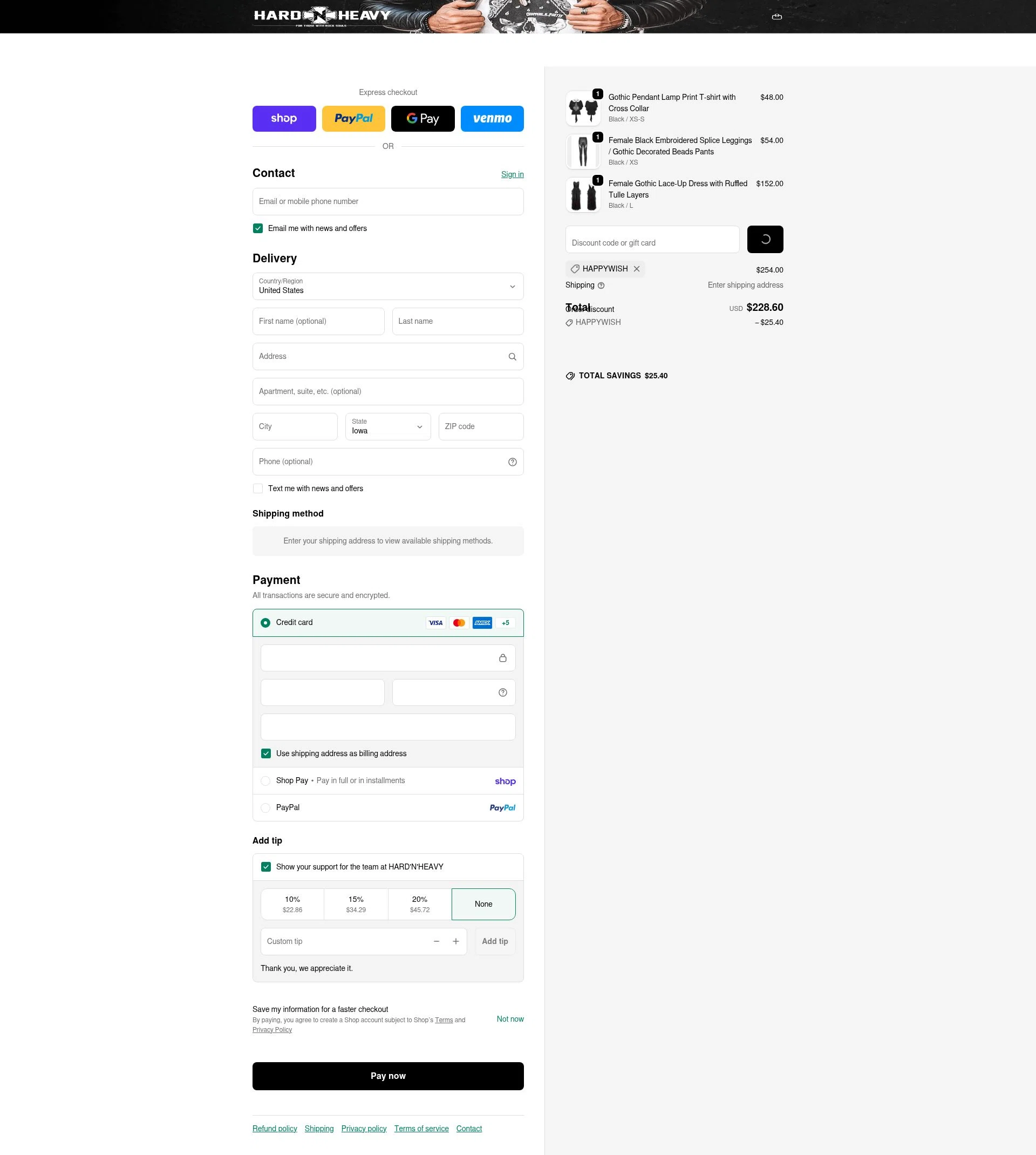 Hard’N’Heavy checkout page showing Hard’N’Heavy discount code box | Screenshot taken by SimplyCodes community member on Feb 16, 2026