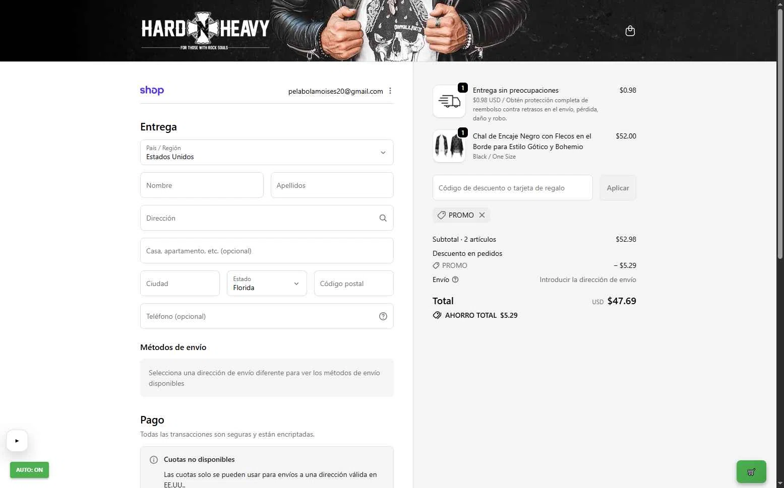 Hard’N’Heavy checkout page showing Hard’N’Heavy discount code box | Screenshot taken by SimplyCodes community member on Feb 12, 2026