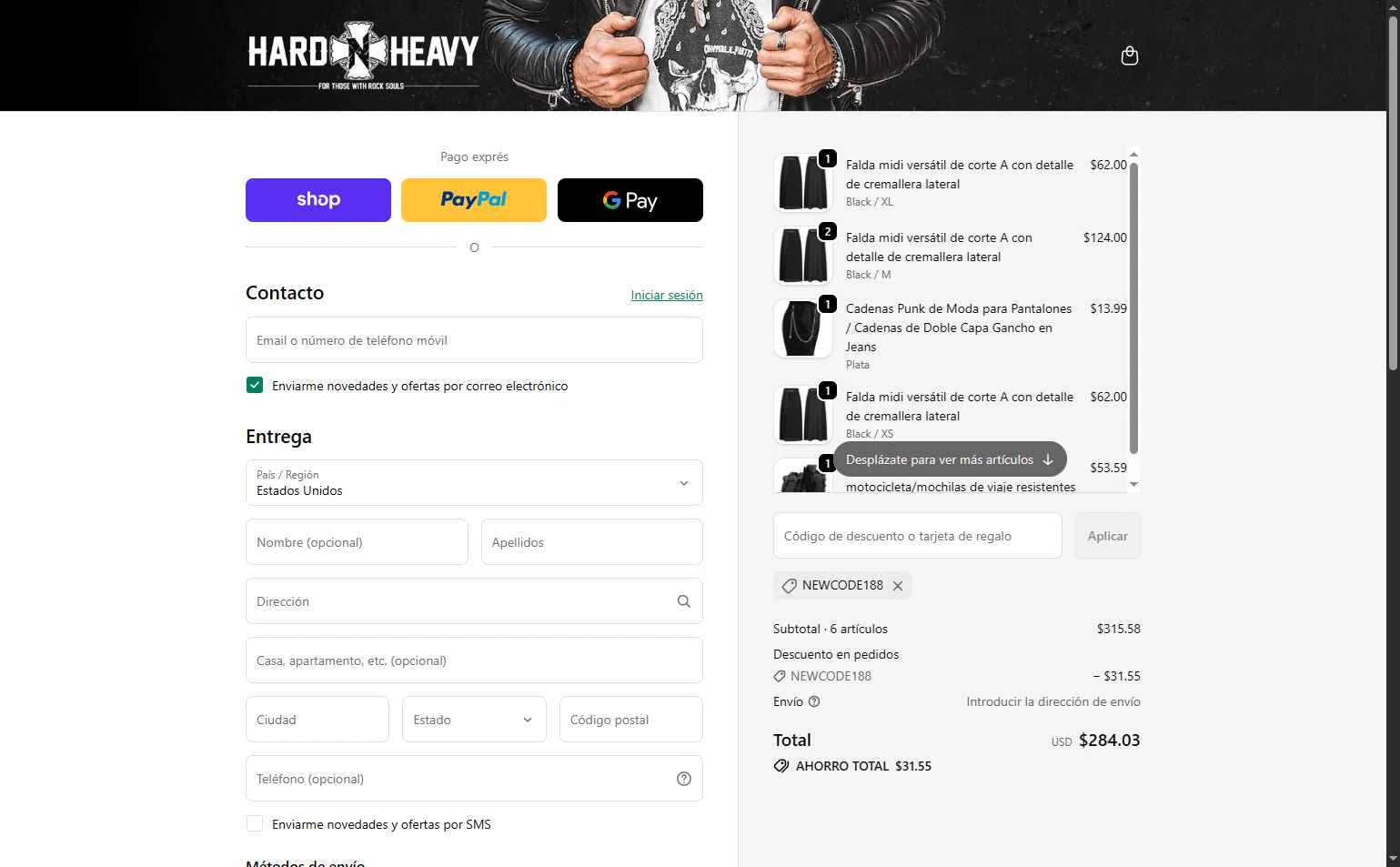 Hard’N’Heavy checkout page showing Hard’N’Heavy discount code box | Screenshot taken by SimplyCodes community member on Feb 12, 2026