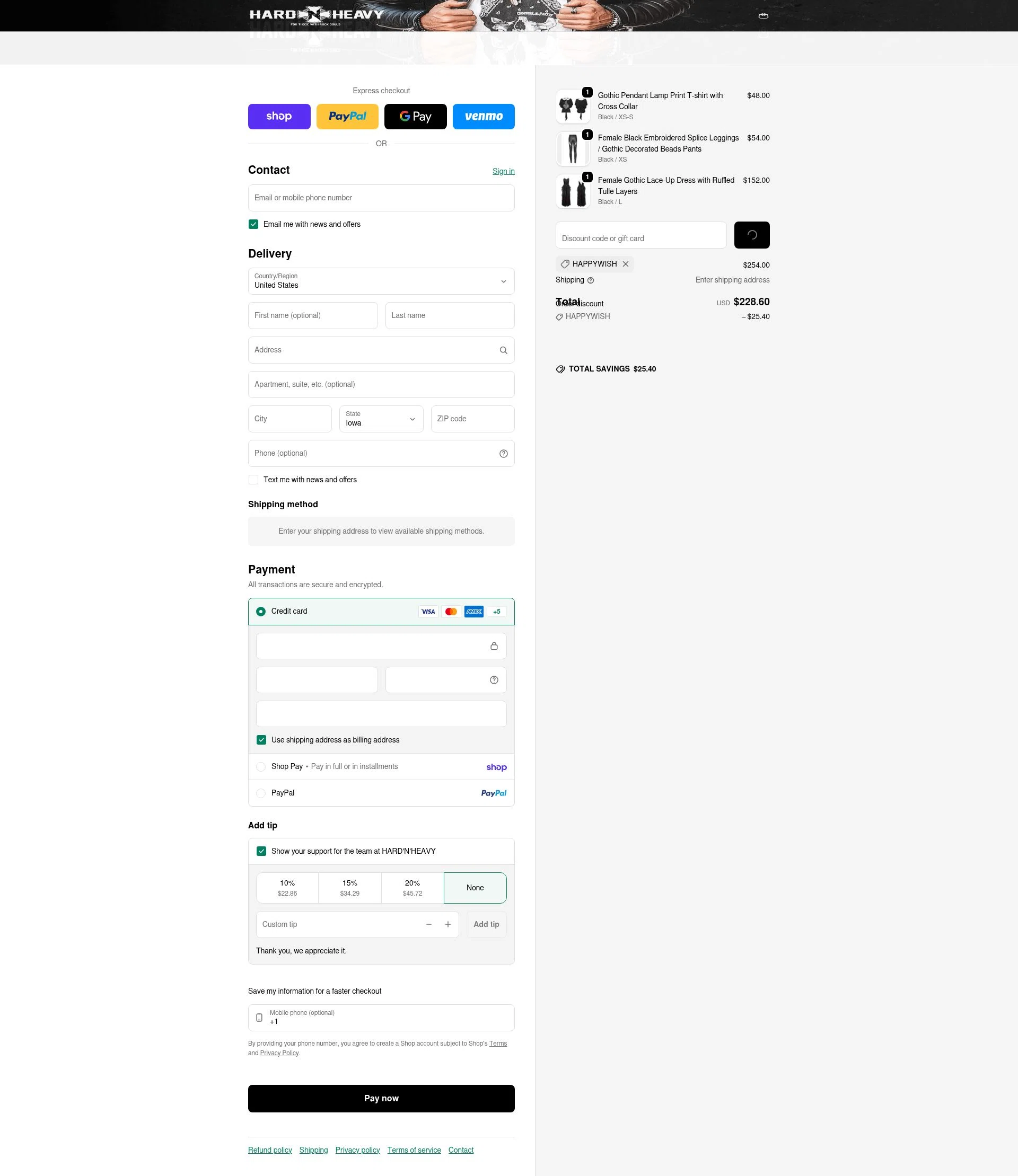 Hard’N’Heavy checkout page showing Hard’N’Heavy discount code box | Screenshot taken by SimplyCodes community member on Feb 12, 2026