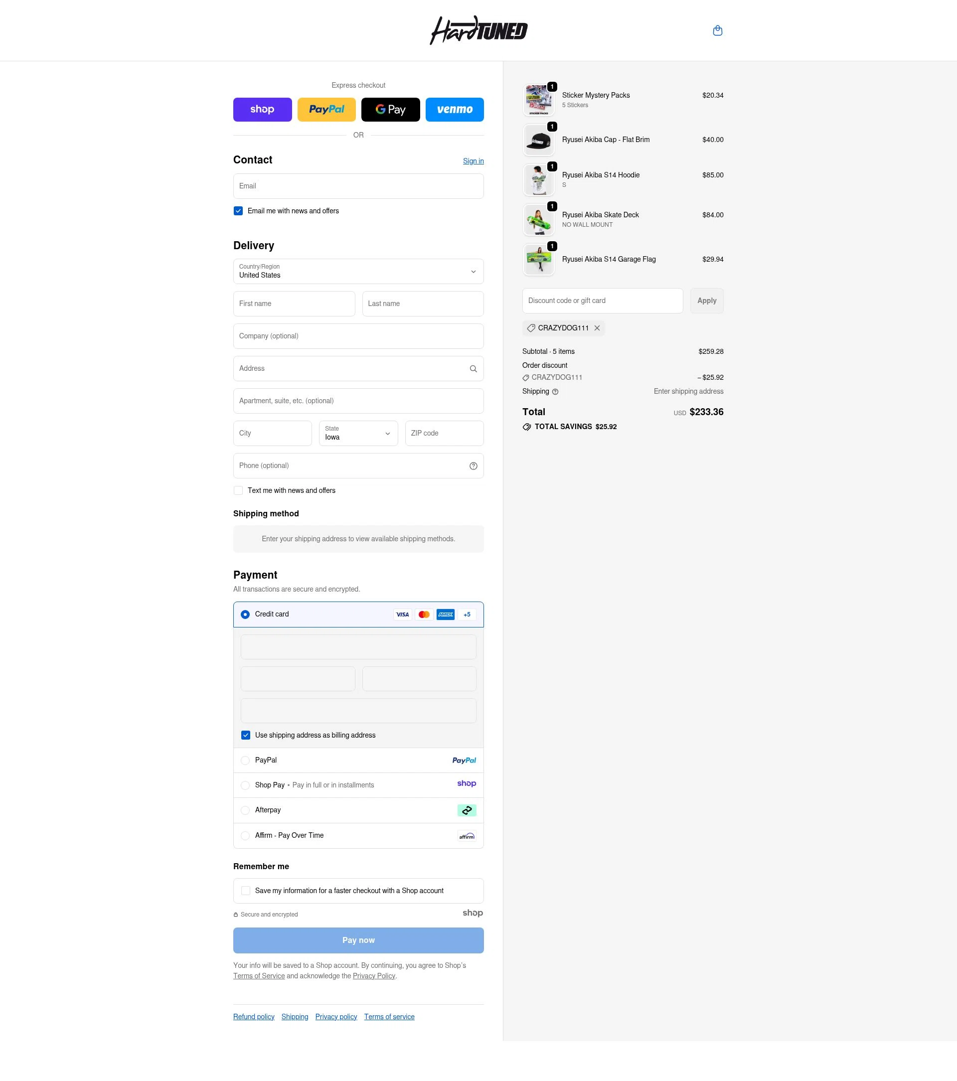 Hardtuned checkout page showing Hardtuned discount code box | Screenshot taken by SimplyCodes community member on Nov 14, 2025