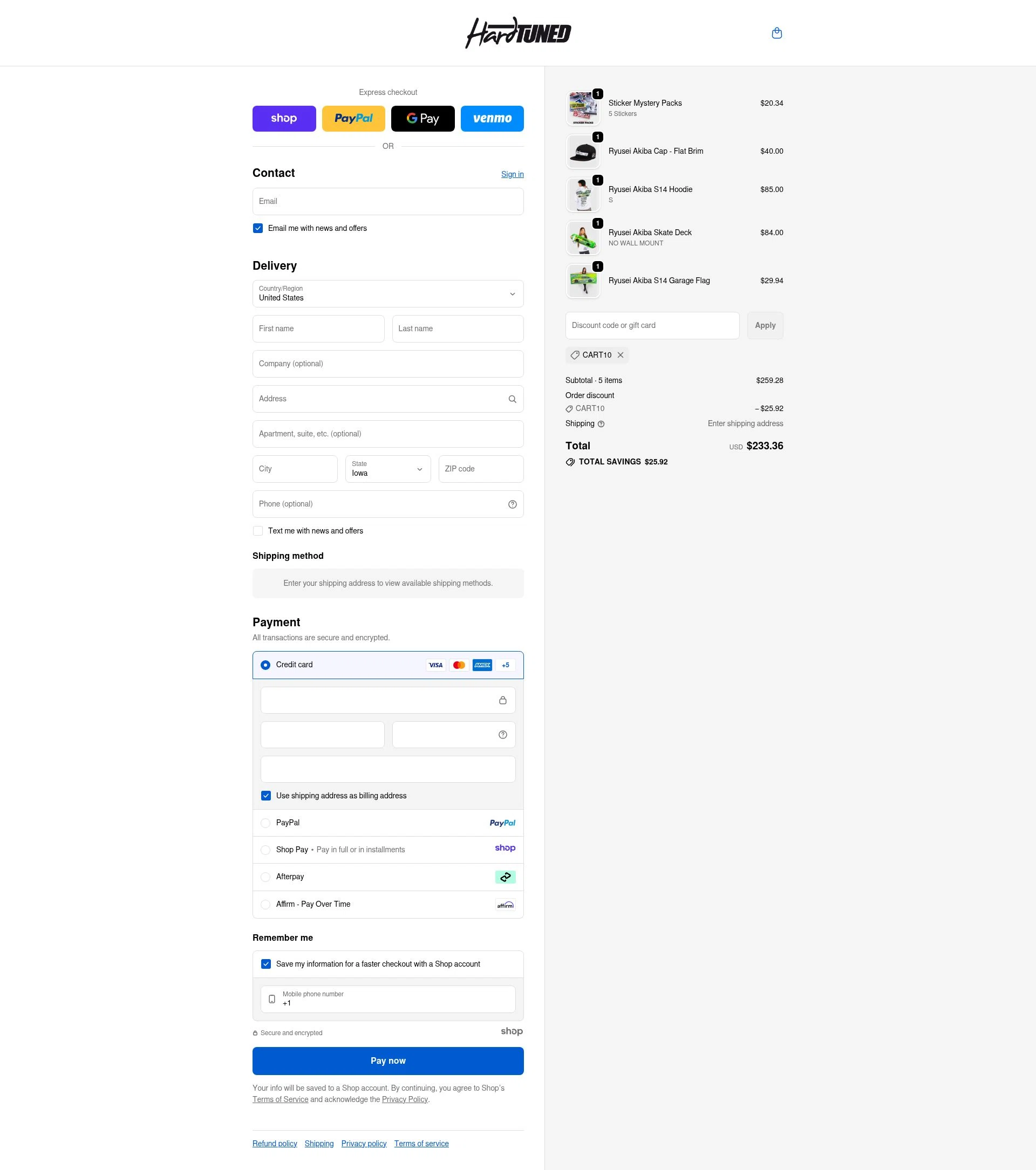 Hardtuned checkout page showing Hardtuned discount code box | Screenshot taken by SimplyCodes community member on Nov 14, 2025