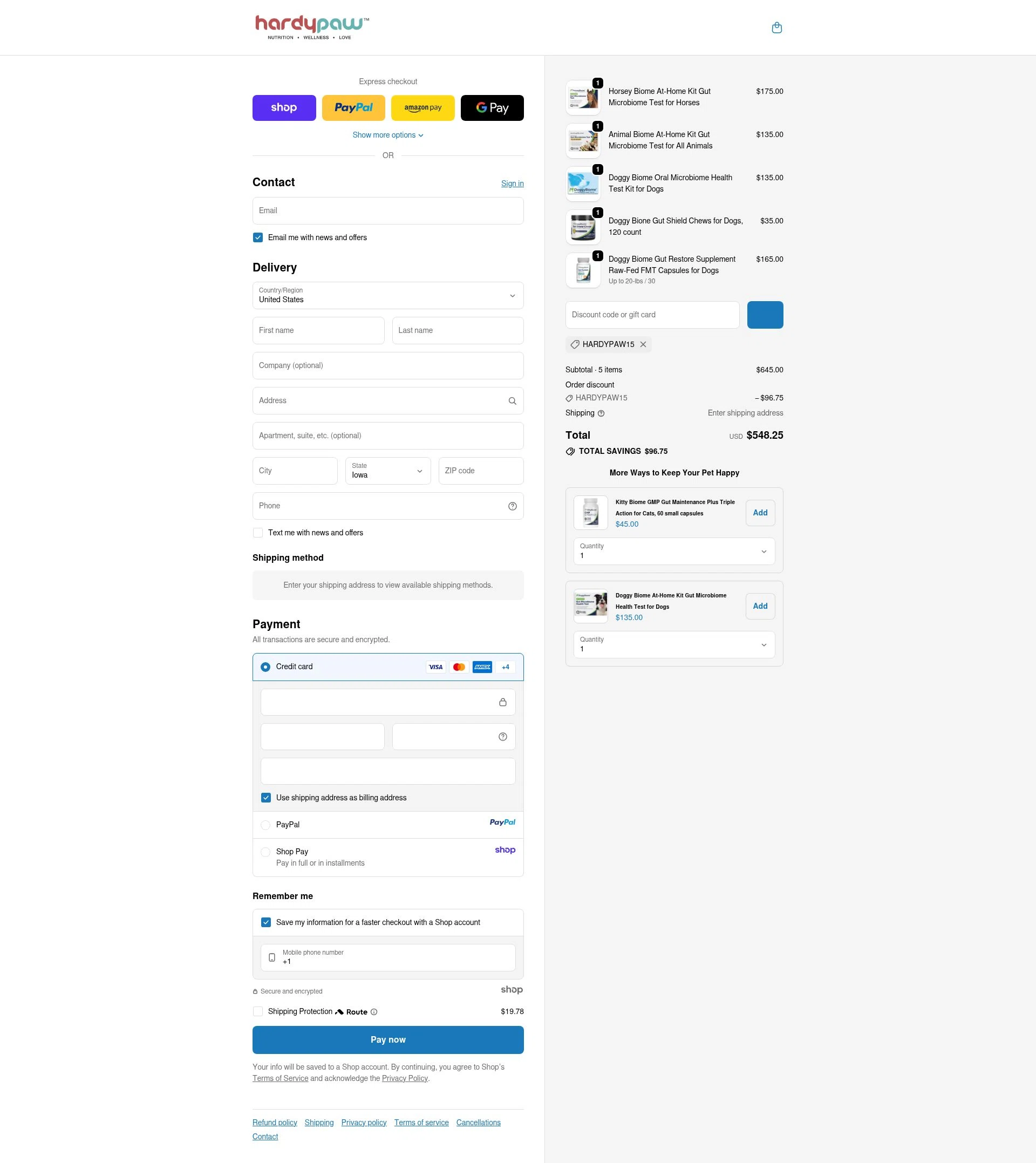 HardyPaw checkout page showing HardyPaw discount code box | Screenshot taken by SimplyCodes community member on Oct 23, 2025