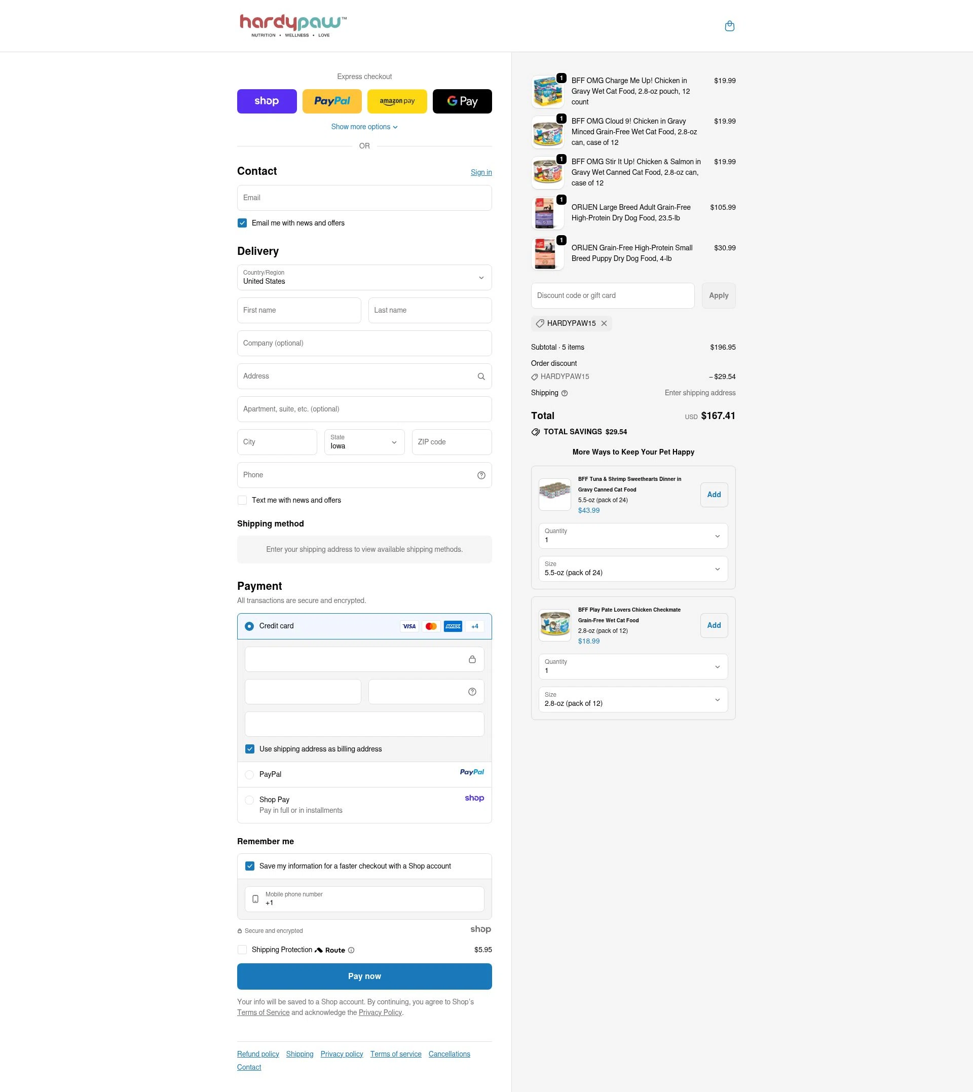 HardyPaw checkout page showing HardyPaw discount code box | Screenshot taken by SimplyCodes community member on Sep 29, 2025