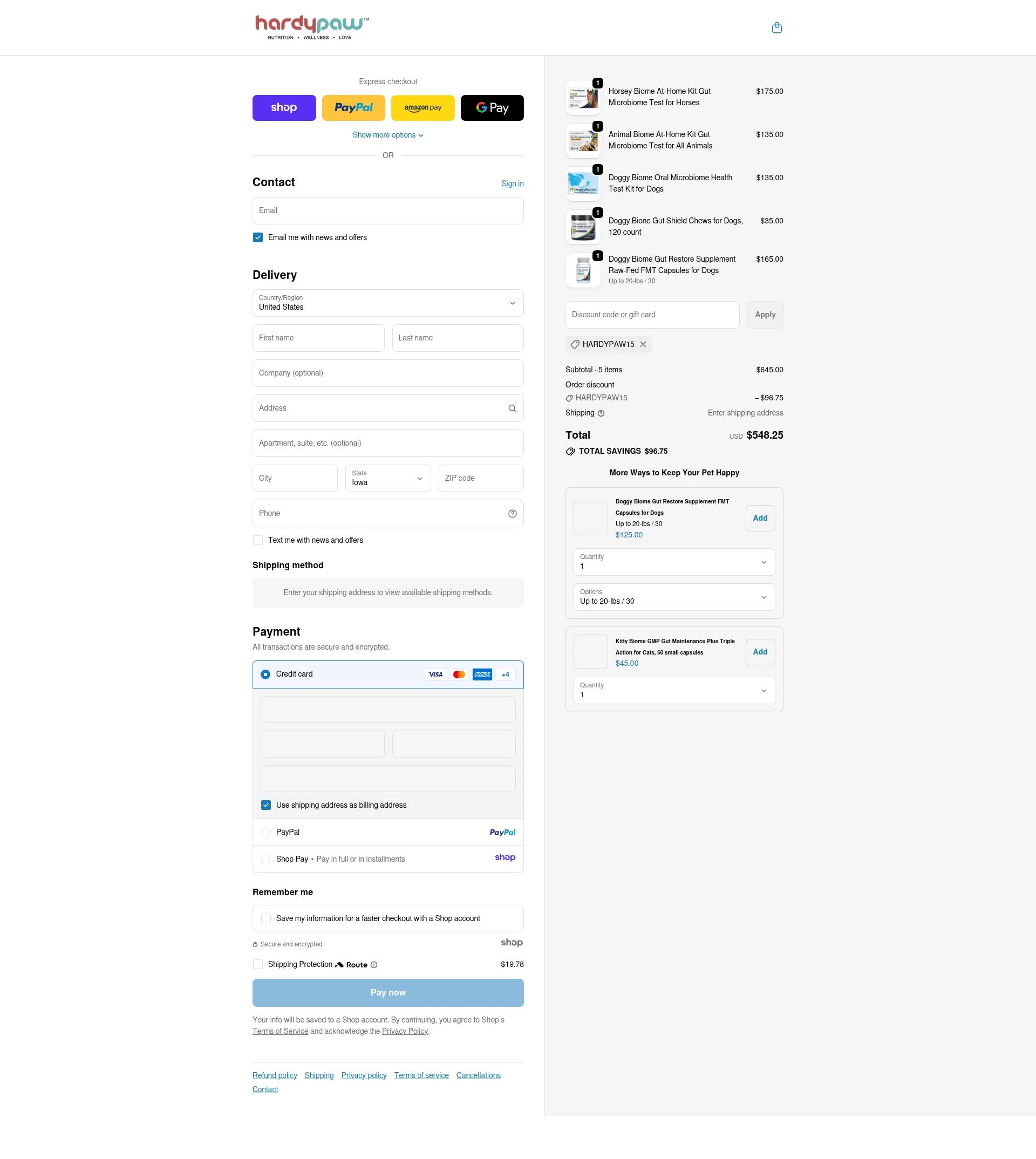 HardyPaw checkout page showing HardyPaw discount code box | Screenshot taken by SimplyCodes community member on Nov 3, 2025