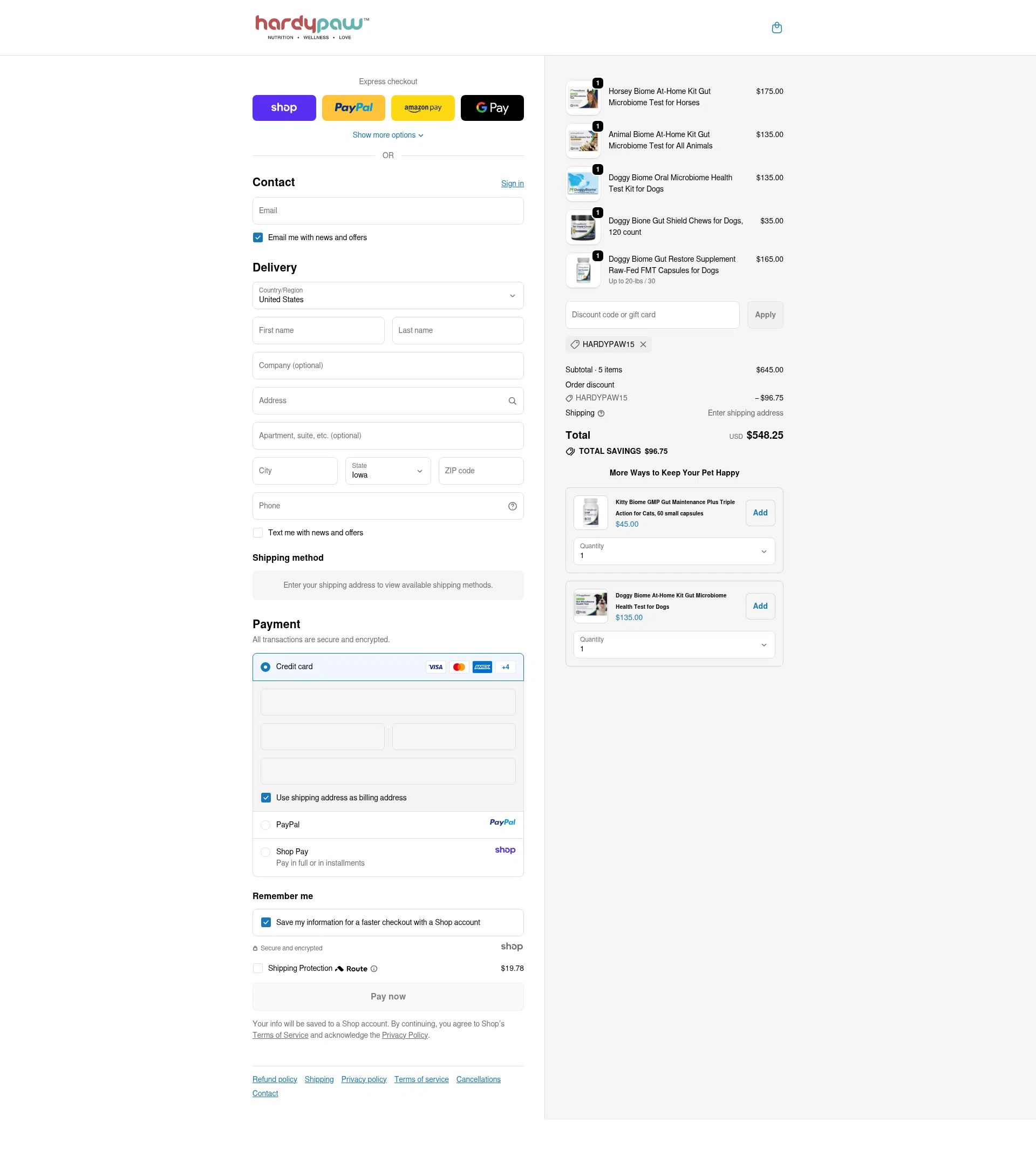 HardyPaw checkout page showing HardyPaw discount code box | Screenshot taken by SimplyCodes community member on Oct 27, 2025