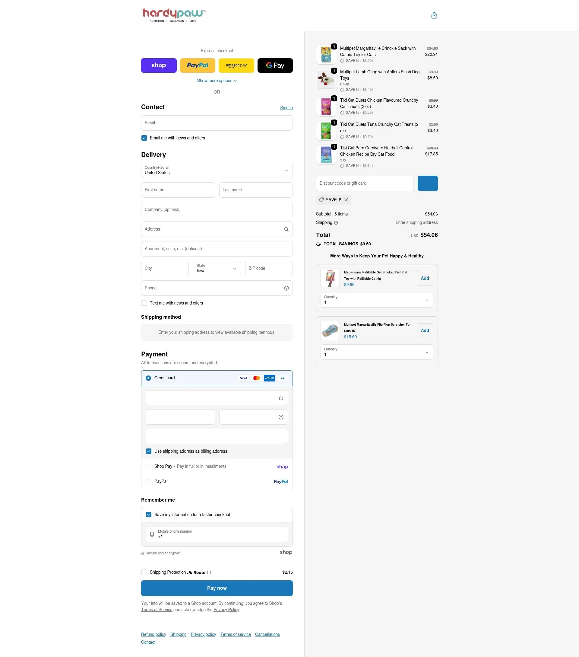 HardyPaw checkout page showing HardyPaw discount code box | Screenshot taken by SimplyCodes community member on Jan 27, 2026