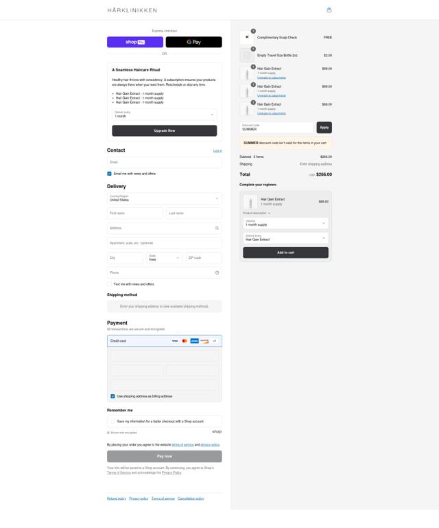 Hårklinikken US checkout page showing Hårklinikken US promo code box | Screenshot taken by SimplyCodes community member on Jul 10, 2025