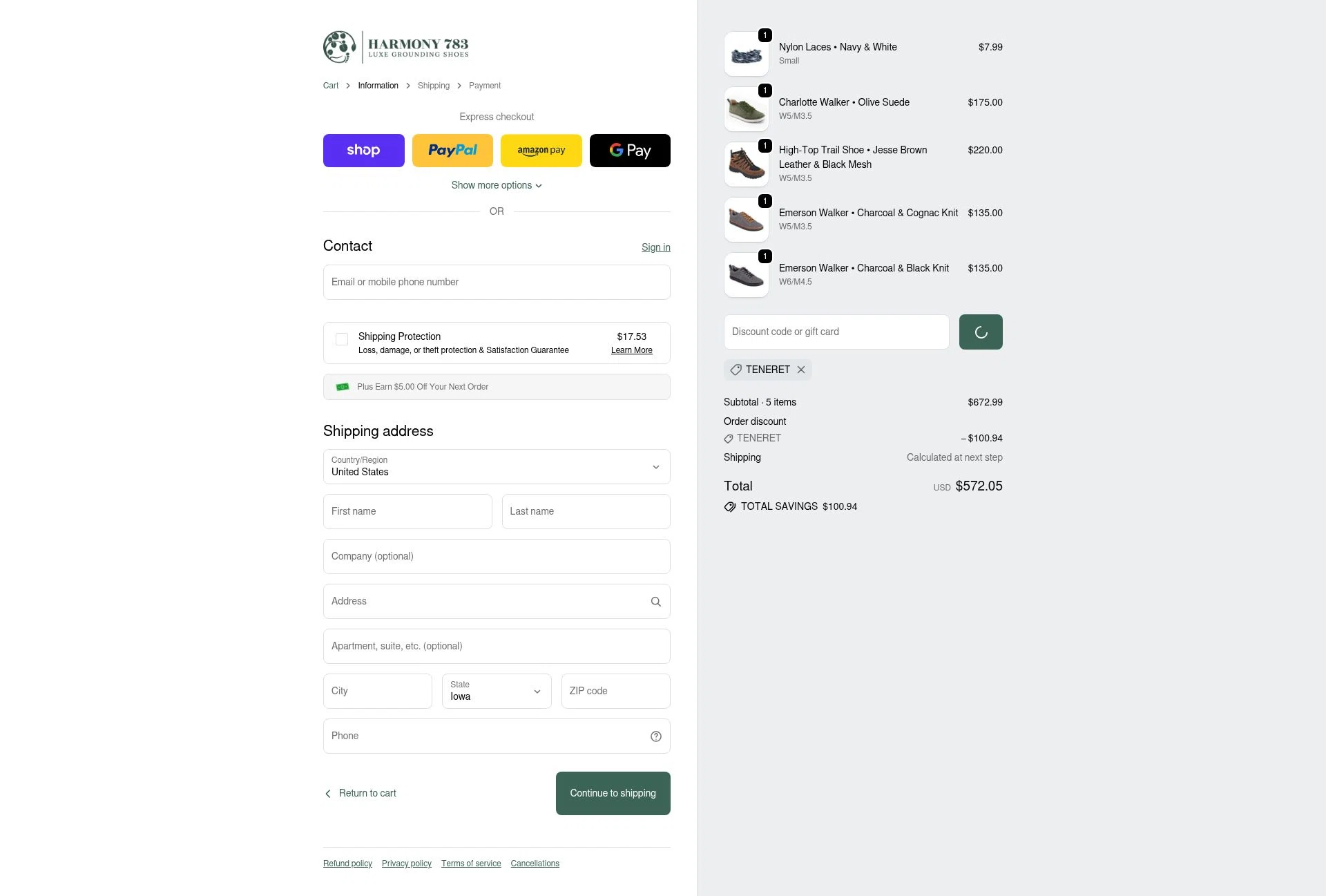 Harmony 783 checkout page showing Harmony 783 discount code box | Screenshot taken by SimplyCodes community member on Feb 16, 2026
