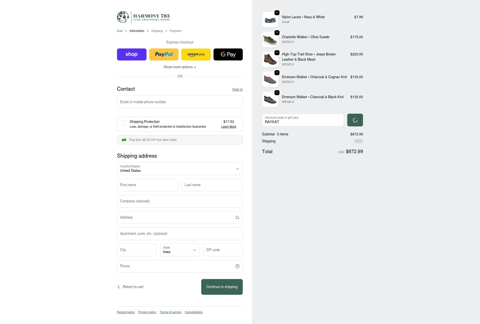 Harmony 783 checkout page showing Harmony 783 discount code box | Screenshot taken by SimplyCodes community member on Feb 16, 2026