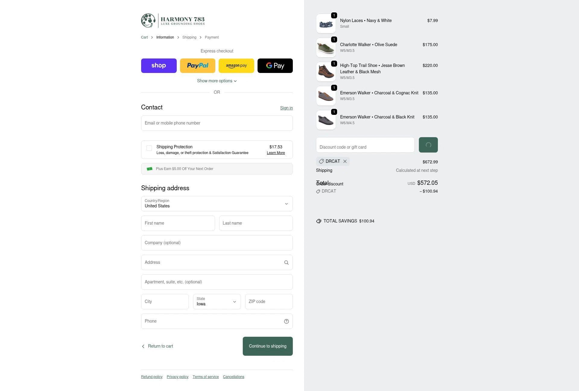Harmony 783 checkout page showing Harmony 783 discount code box | Screenshot taken by SimplyCodes community member on Feb 16, 2026