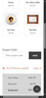 WELCOME15 coupon verification screenshot