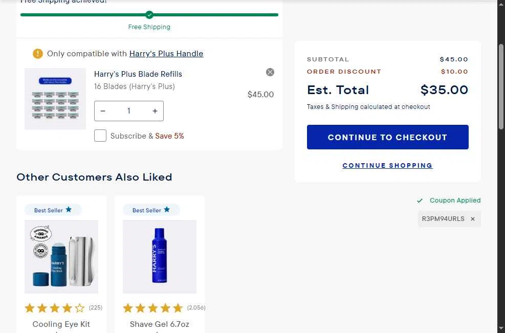 Harry's checkout page showing Harry's coupon code box | Screenshot taken by SimplyCodes community member on Feb 2, 2026
