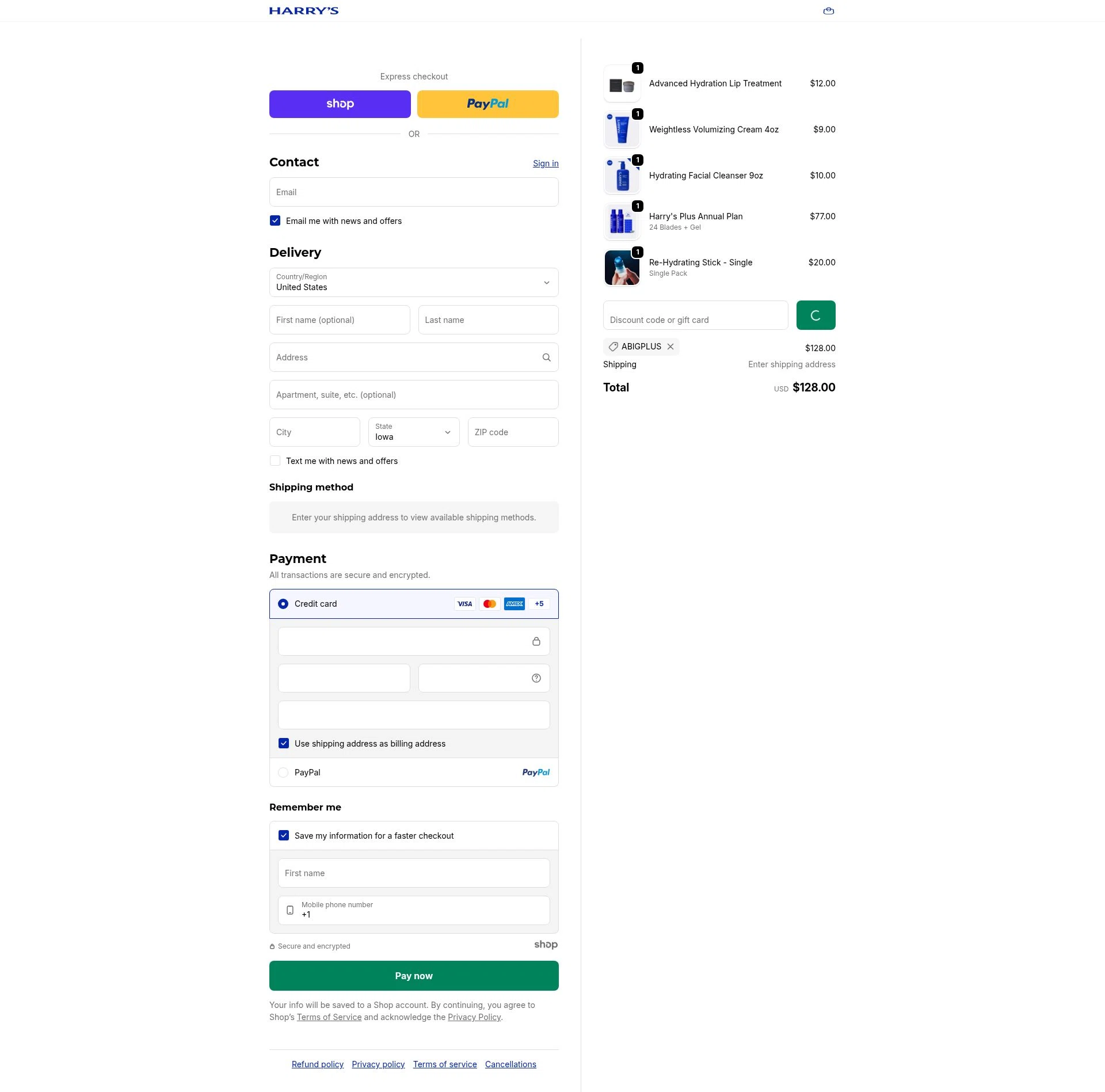 Harry's checkout page showing Harry's coupon code box | Screenshot taken by SimplyCodes community member on Jan 13, 2026