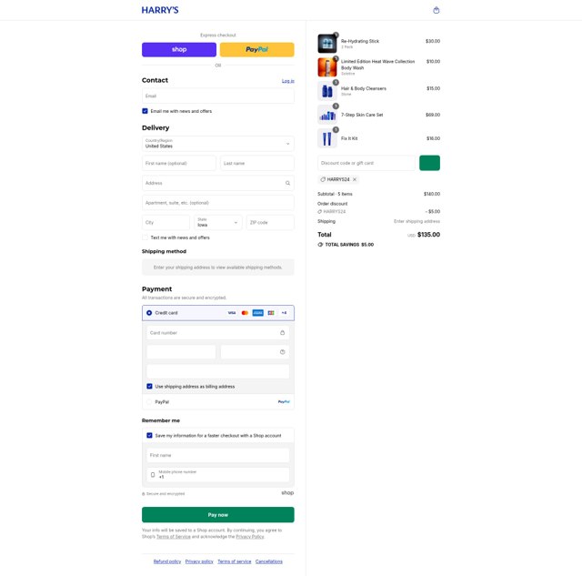 Harry's checkout page showing Harry's coupon code box | Screenshot taken by SimplyCodes community member on Aug 31, 2025