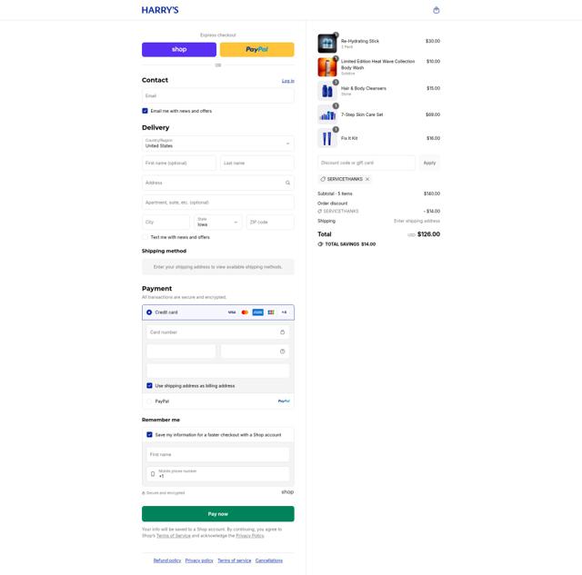 Harry's checkout page showing Harry's coupon code box | Screenshot taken by SimplyCodes community member on Sep 5, 2025