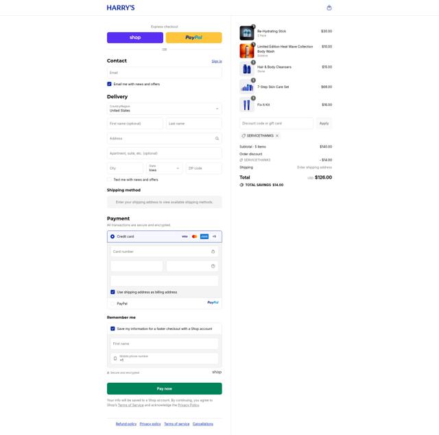 Harry's checkout page showing Harry's coupon code box | Screenshot taken by SimplyCodes community member on Sep 9, 2025