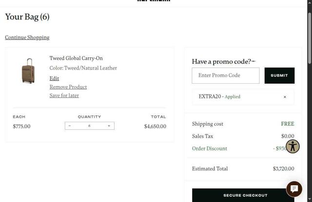 Hartmann checkout page showing Hartmann coupon code box | Screenshot taken by SimplyCodes community member on May 7, 2025