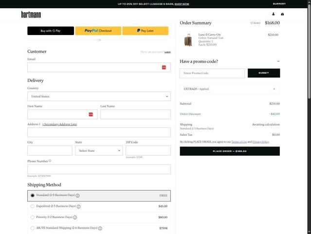 Hartmann checkout page showing Hartmann coupon code box | Screenshot taken by SimplyCodes community member on Sep 4, 2025