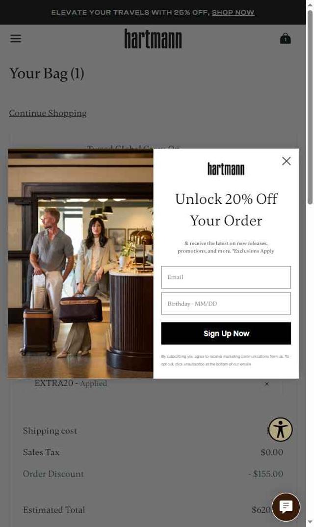 Hartmann checkout page showing Hartmann coupon code box | Screenshot taken by SimplyCodes community member on May 7, 2025
