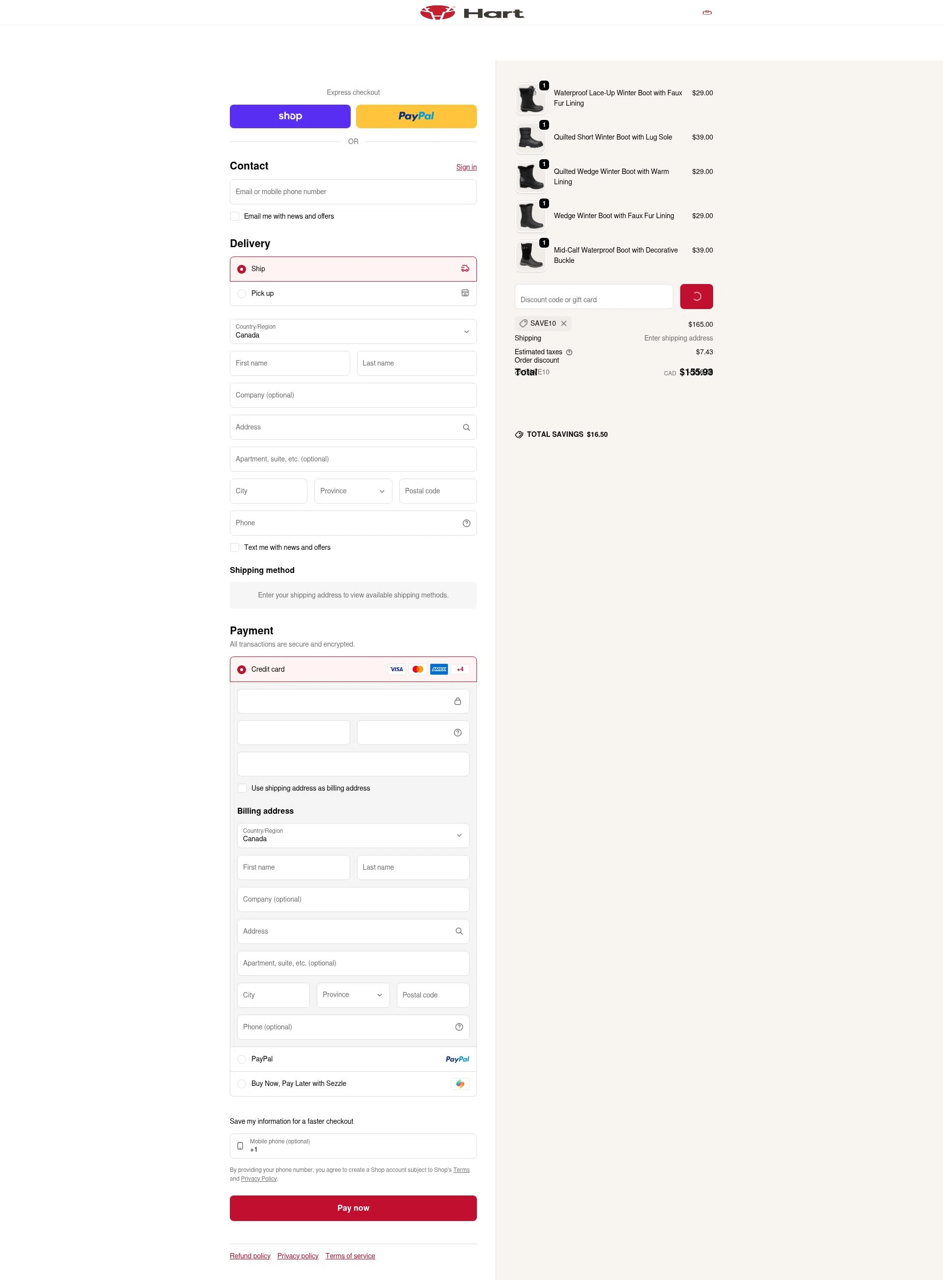 Hart Stores checkout page showing Hart Stores promo code box | Screenshot taken by SimplyCodes community member on Jan 13, 2026