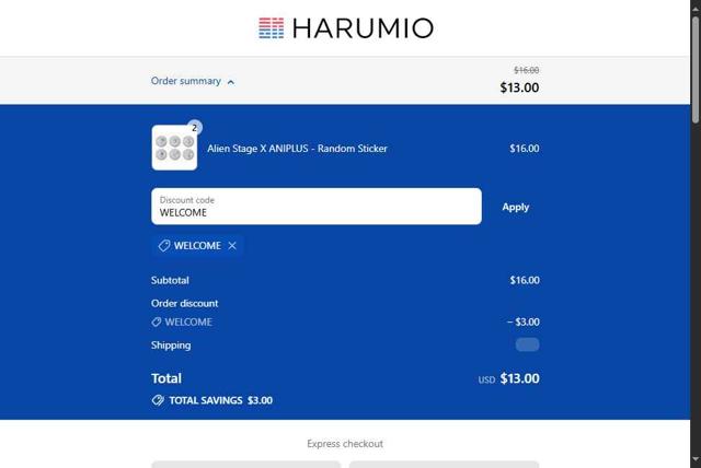 Harumio checkout page showing Harumio discount code box | Screenshot taken by SimplyCodes community member on Sep 11, 2025