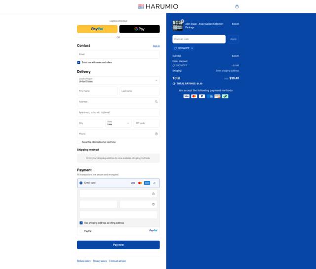 Harumio checkout page showing Harumio discount code box | Screenshot taken by SimplyCodes community member on Sep 14, 2025