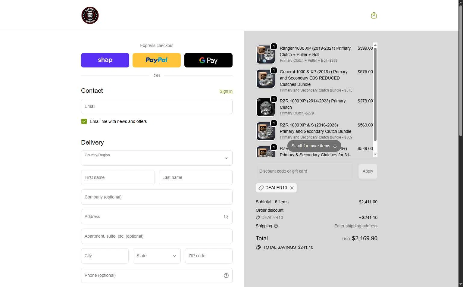 Harvey's ATV Parts checkout page showing Harvey's ATV Parts discount code box | Screenshot taken by SimplyCodes community member on Oct 27, 2025