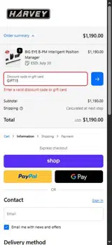 GIFT15 coupon verification screenshot