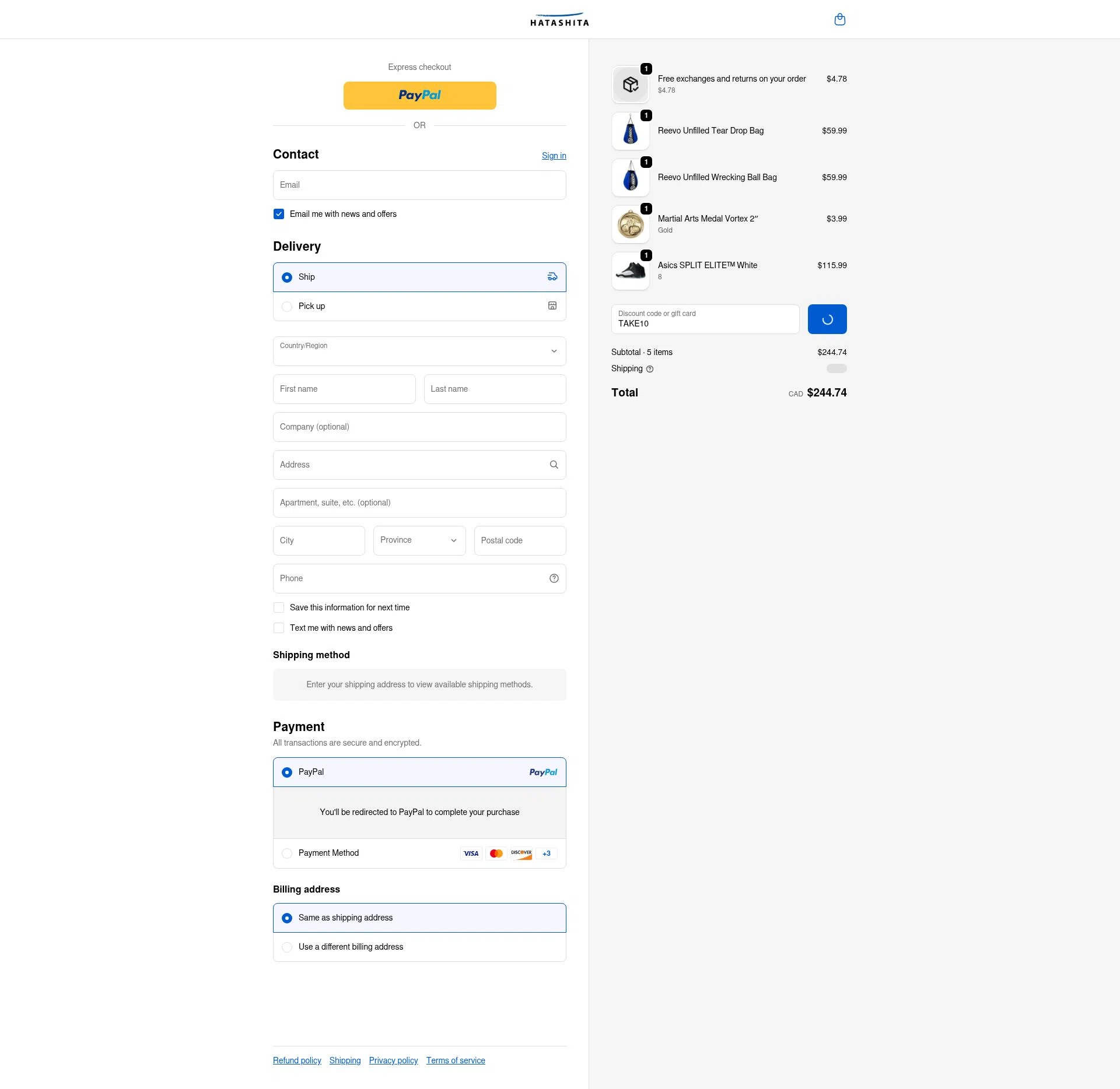 Hatashita checkout page showing Hatashita discount code box | Screenshot taken by SimplyCodes community member on Feb 21, 2026