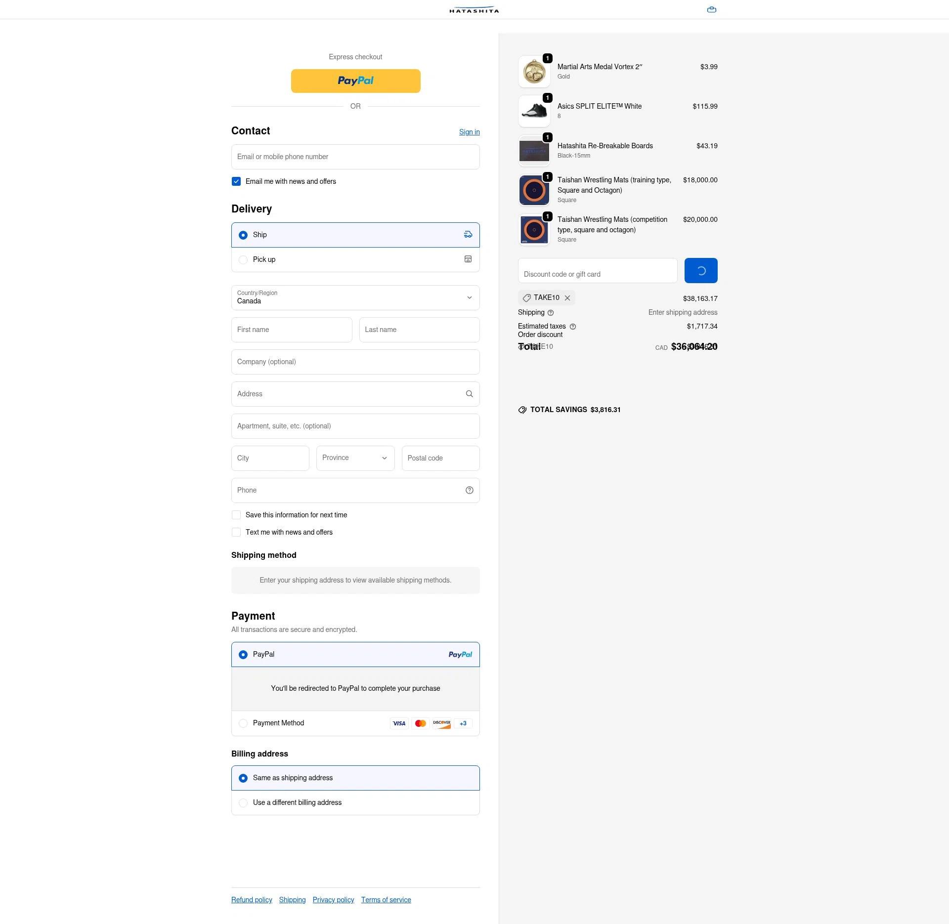 Hatashita checkout page showing Hatashita discount code box | Screenshot taken by SimplyCodes community member on Jan 30, 2026