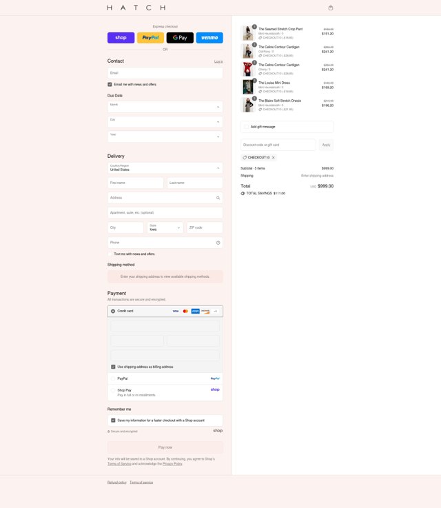 HATCH Collection checkout page showing HATCH Collection promo code box | Screenshot taken by SimplyCodes community member on Sep 6, 2025
