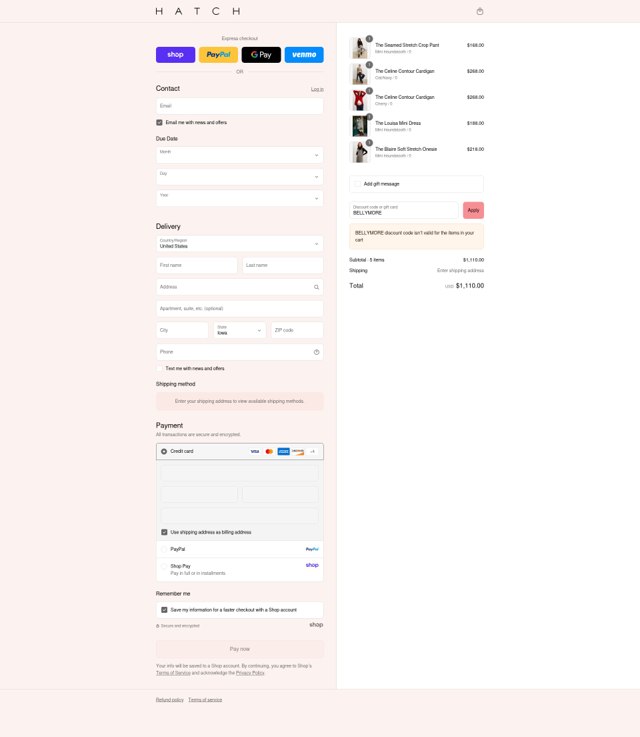 HATCH Collection checkout page showing HATCH Collection promo code box | Screenshot taken by SimplyCodes community member on Sep 6, 2025