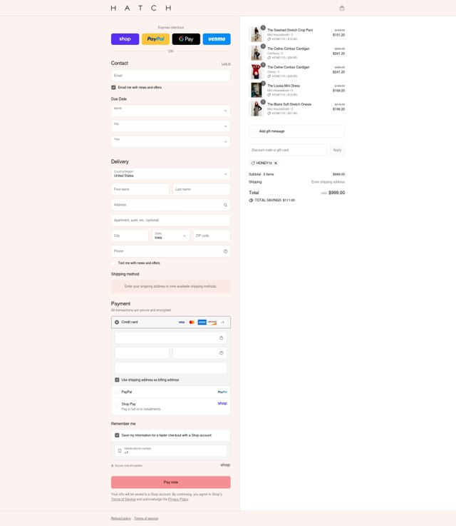 HATCH Collection checkout page showing HATCH Collection promo code box | Screenshot taken by SimplyCodes community member on Sep 6, 2025