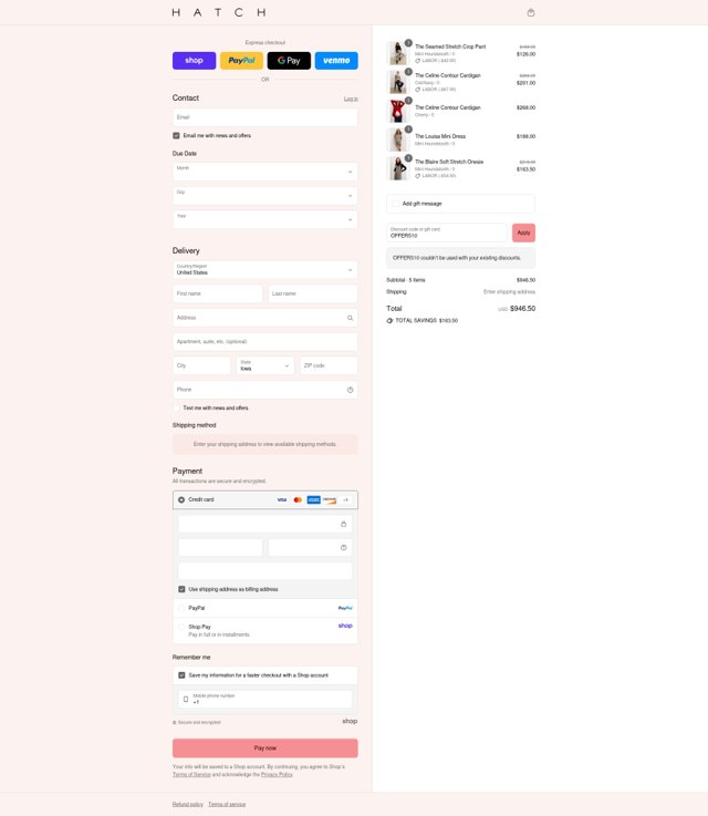 HATCH Collection checkout page showing HATCH Collection promo code box | Screenshot taken by SimplyCodes community member on Sep 1, 2025