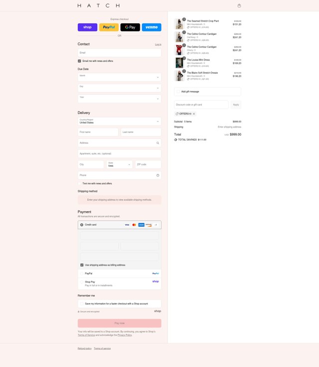 HATCH Collection checkout page showing HATCH Collection promo code box | Screenshot taken by SimplyCodes community member on Sep 6, 2025