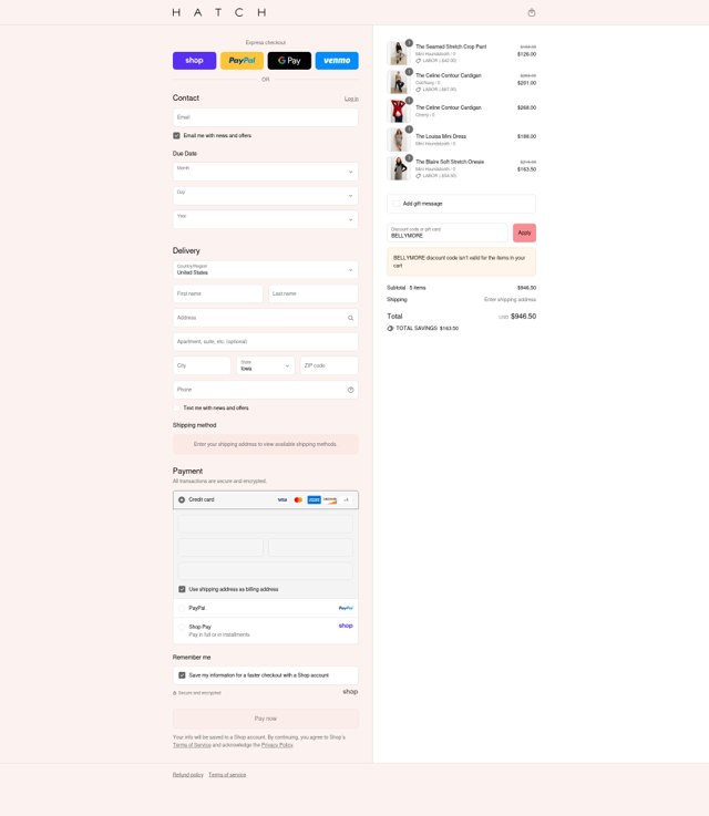 HATCH Collection checkout page showing HATCH Collection promo code box | Screenshot taken by SimplyCodes community member on Sep 1, 2025