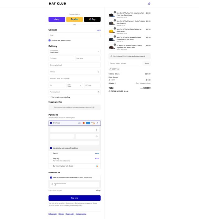 Hat Club checkout page showing Hat Club discount code box | Screenshot taken by SimplyCodes community member on Sep 4, 2025