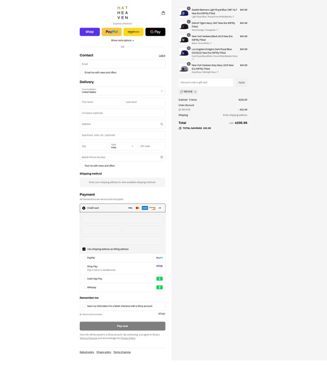 Hat Heaven checkout page showing Hat Heaven discount code box | Screenshot taken by SimplyCodes community member on Sep 4, 2025