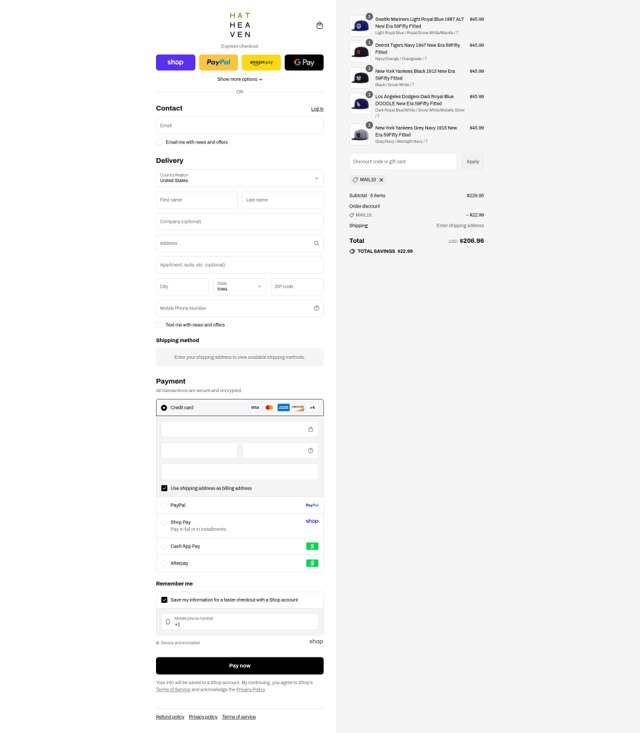 Hat Heaven checkout page showing Hat Heaven discount code box | Screenshot taken by SimplyCodes community member on Sep 4, 2025