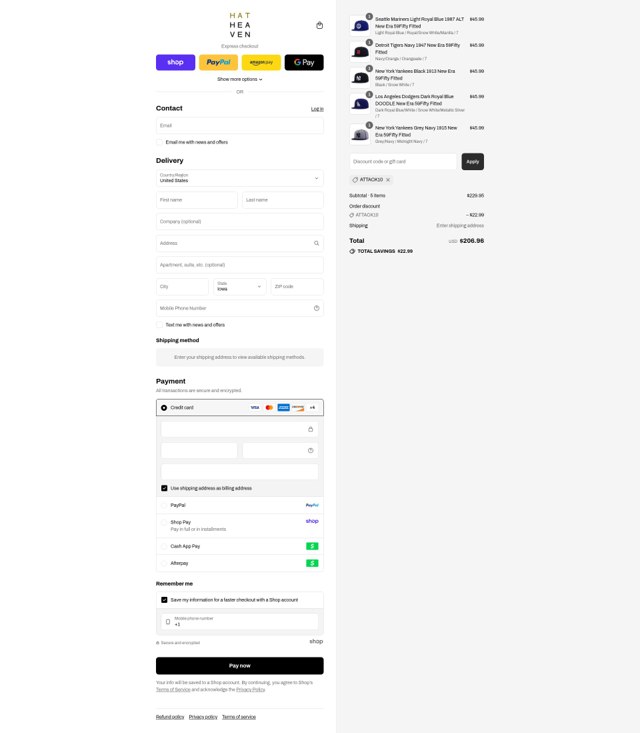 Hat Heaven checkout page showing Hat Heaven discount code box | Screenshot taken by SimplyCodes community member on Sep 4, 2025