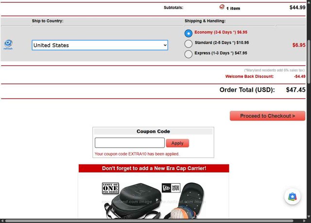 Hatland checkout page showing Hatland coupon code box | Screenshot taken by SimplyCodes community member on Jul 24, 2025