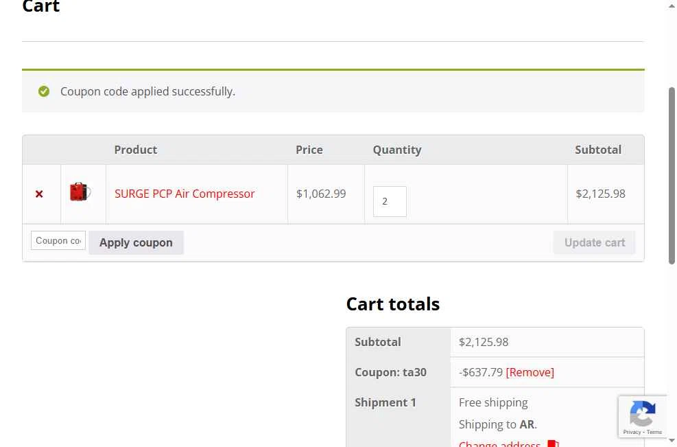 HatsanUSA checkout page showing HatsanUSA coupon code box | Screenshot taken by SimplyCodes community member on Feb 6, 2026