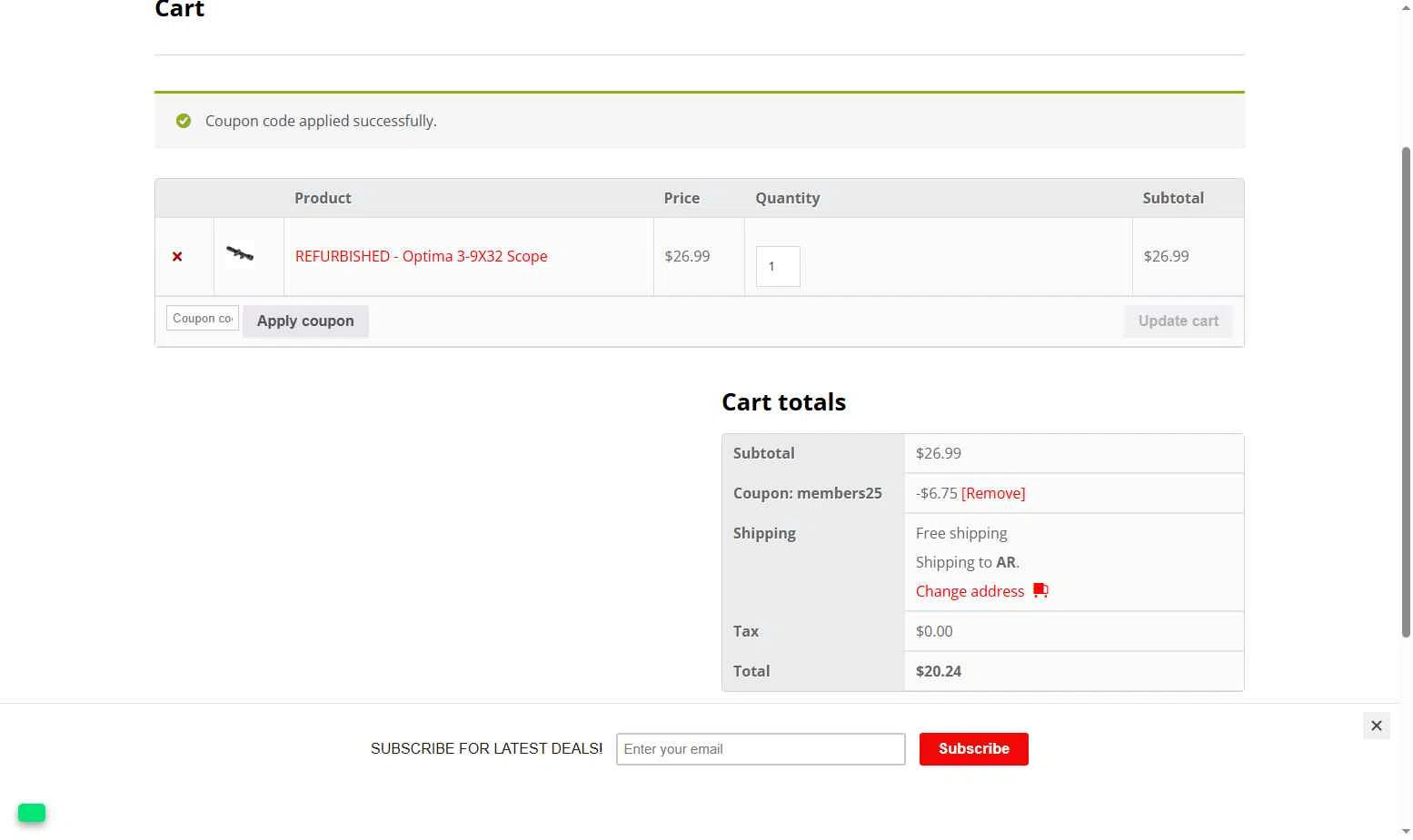 HatsanUSA checkout page showing HatsanUSA coupon code box | Screenshot taken by SimplyCodes community member on Jan 3, 2026