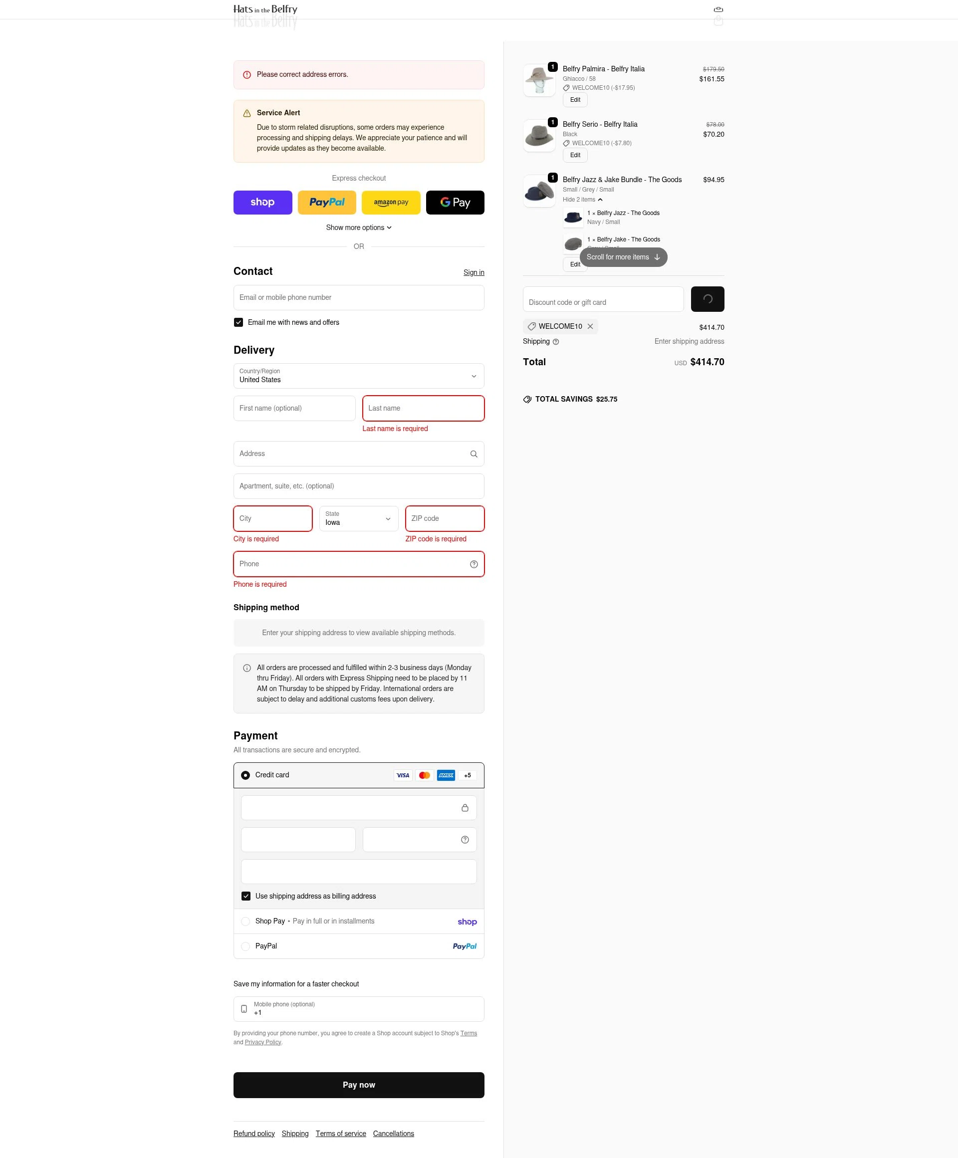 Hats in the Belfry checkout page showing Hats in the Belfry discount code box | Screenshot taken by SimplyCodes community member on Feb 1, 2026