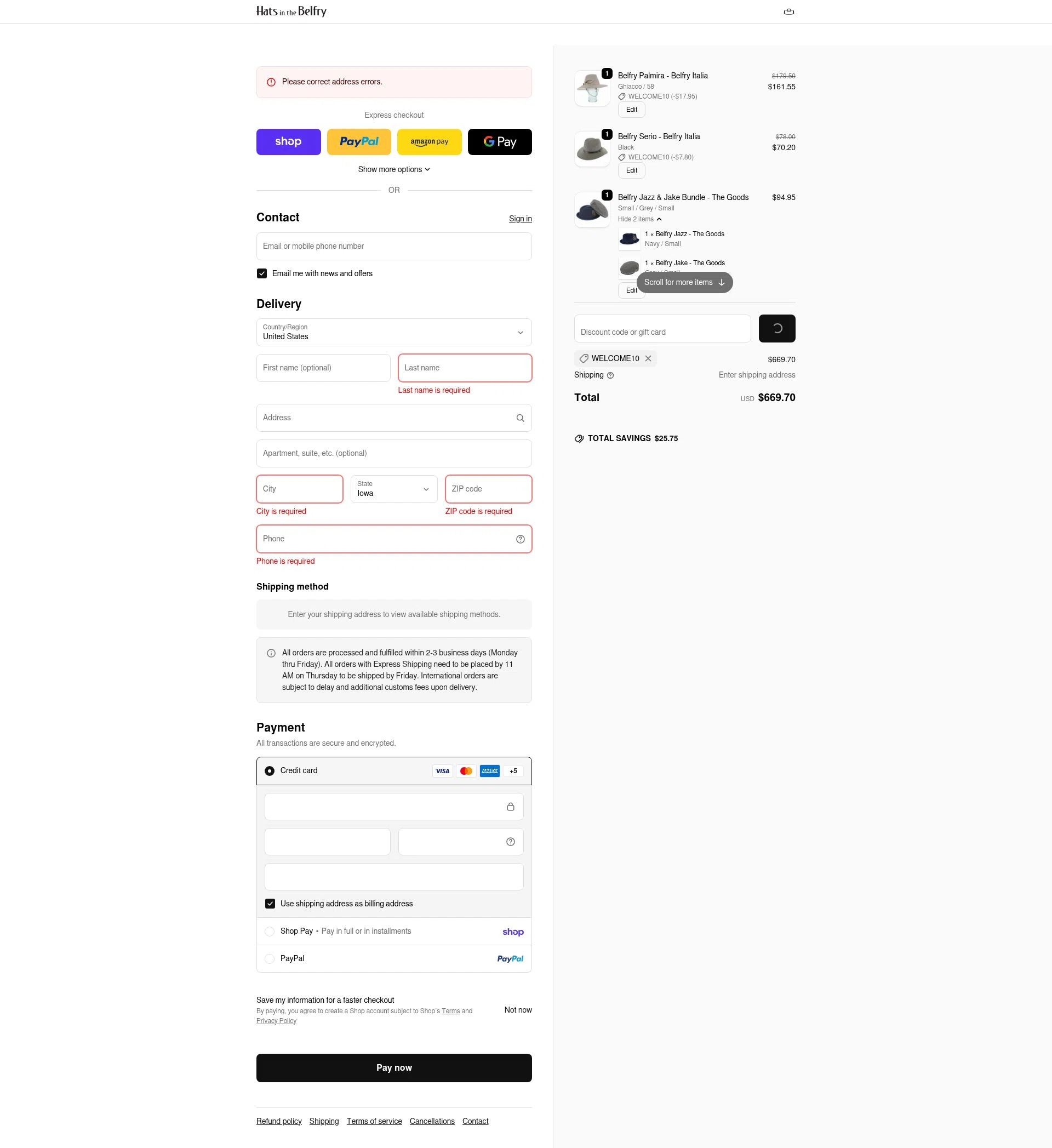 Hats in the Belfry checkout page showing Hats in the Belfry discount code box | Screenshot taken by SimplyCodes community member on Feb 14, 2026