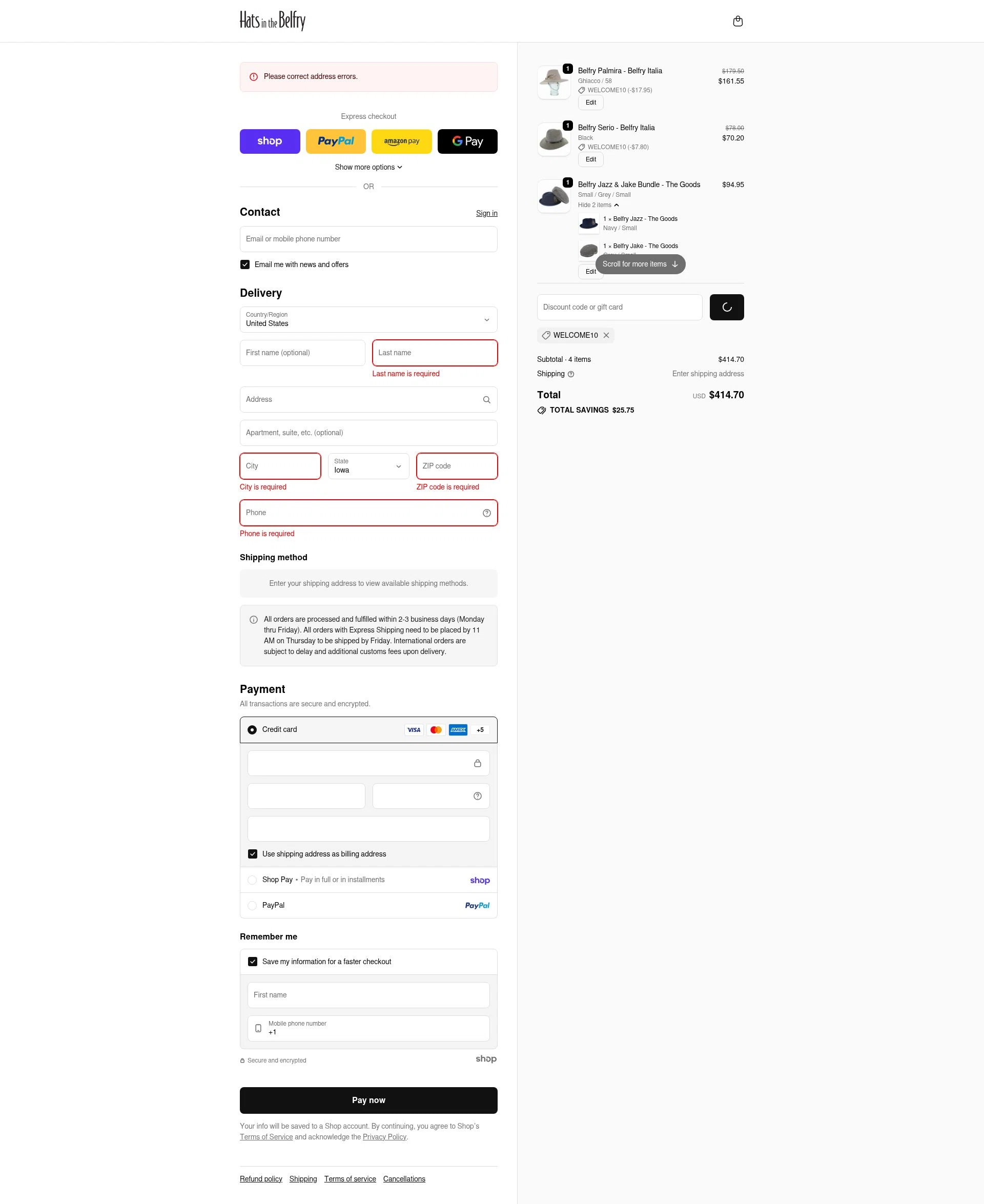 Hats in the Belfry checkout page showing Hats in the Belfry discount code box | Screenshot taken by SimplyCodes community member on Jan 23, 2026