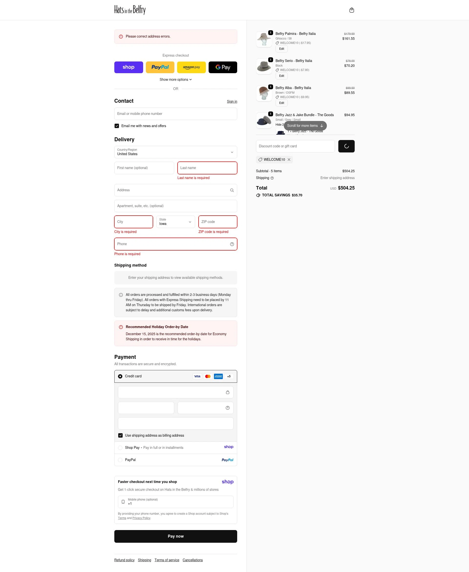 Hats in the Belfry checkout page showing Hats in the Belfry discount code box | Screenshot taken by SimplyCodes community member on Jan 13, 2026